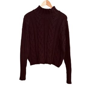 Moda International Womens Brown Short Mocked Neck Cotton Cable Knit Sweater Sz L